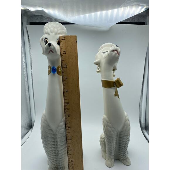 Vintage Napco Japan long-neck poodle figurines 1950 Kitsch MCM 13”‎ White Set - Picture 8 of 9